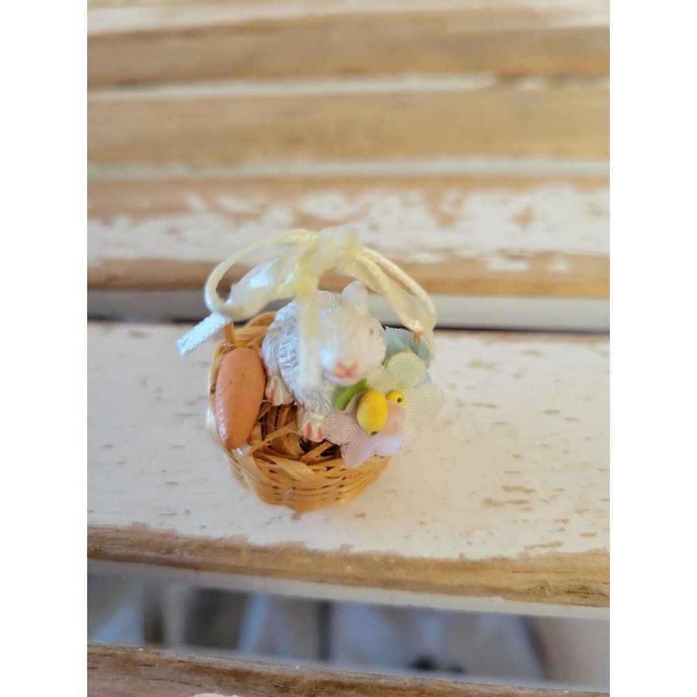 Easter rabbit basket‎ mini village home decor